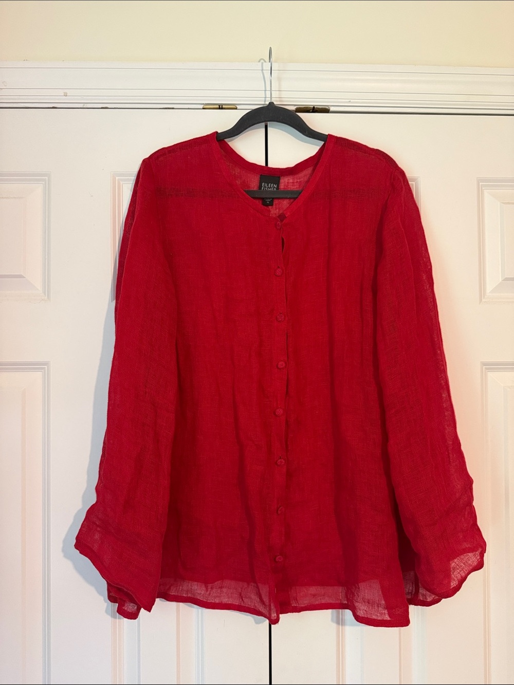 Eileen Fisher 100% Linen Button-Front Shirt Size XL Red